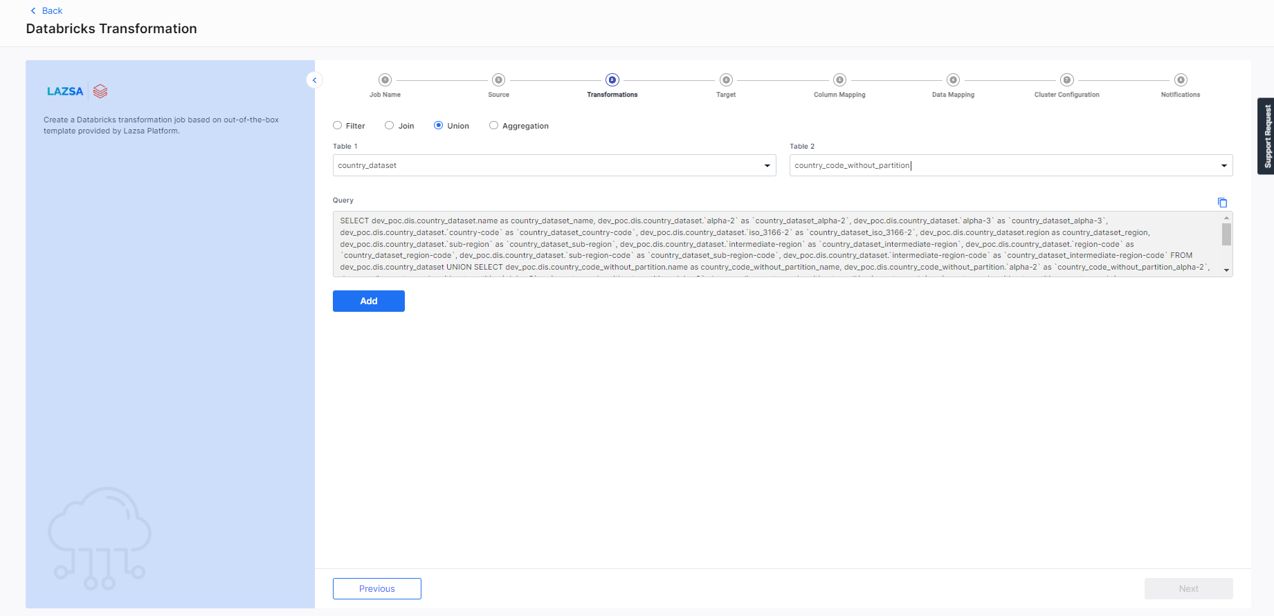 Unity Catalog Data Transformation Union Job